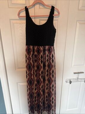 Lily Rose Black Bodice Maxi with Burgundy Geometric Skirt